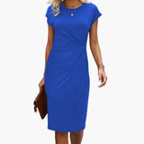 Fabrizia | Damen Rundhals Kurzarm Midi Kleid – Königsblau