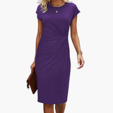Fabrizia | Damen Rundhals Kurzarm Midi Kleid – Lila