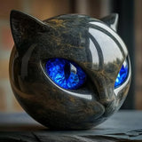 NyxCharm – Skulptur Einer Mystischen Schwarzen Katze – Blau