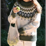 Norweger Pullover für Damen | Rundhals – Grün