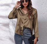 Klassische Damenbluse | Lange Ärmel – Tiefes Khaki