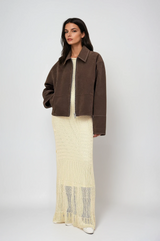 Rhea | Gerade Geschnittene Jacke mit Reißverschluss – Schwarzbraun