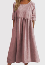 Elegantes Baumwoll-Leinen Kleid mit praktischen Taschen – Rosa