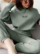 Emiziras – olso damen-zweiteiler-set bestehend aus kapuzenpullover und jogginghose – Erbsengrün