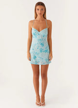 Mandy | Rückenfreies Paillettenkleid – Blau