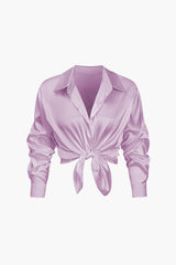 Florentine | Elegante Langarm-Bluse aus seidigem Satin – Lila