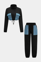 Irish | Sportliches Zweiteiler-Set mit Denim-Details – Schwarz