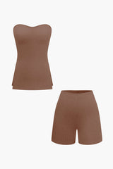 Athena | Elegantes Zweiteiler-Set mit Bustier-Top & Shorts – Braun
