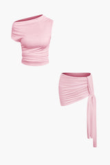 Athena | One-Shoulder Top & Drapierter Minirock – Perfekt für glamouröse Auftritte – Rosa
