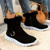 Winterschuhe Damen Stiefel | Seitlicher Reißverschluss mit Riemendetail – Schwarz