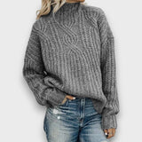 Alina – Retro Rollkragenpullover mit Zopfmuster – Grau
