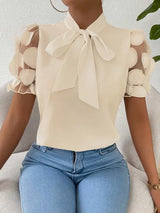 Felicia | Elegante Bluse mit Schleifenkragen für Damen – Khaki