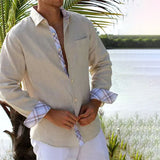 Leo – Herren Sommerhemd mit Kontrastdetails und Leinenanteil – Khaki