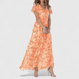 Eliane | Elegantes Blumen-Maxikleid – Orange