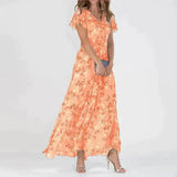 Florence – Langes Sommerkleid mit Blumenmuster – Orange