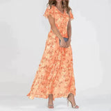 Josephine - Langes Sommerkleid mit floralem Muster – Orange