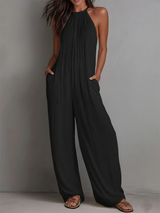 Rosira - Strukturierter Leinen-Jumpsuit – Schwarz