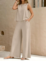 Remy – Elegantes Set aus ärmellosem Top und Hose – Apricot