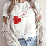 Damen T-Shirt aus Baumwolle mit Herz-Print – Lockerer Schnitt – Weiß