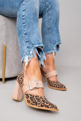 Selveta | Leopard-Daim Sandalen mit robusten Absätzen – Khaki