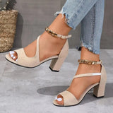 Felicitas | Damen Sandaletten Blockabsatz Knöchelriemchen – Beige
