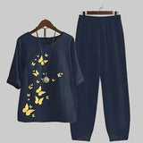 Felicitas | Damen Schmetterling Print Freizeitset – Marine Blau