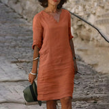 Lirien – Stilvolles Leinenkleid – Orange