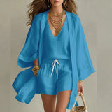 Felizitas | Damen V-Ausschnitt 3-teiliges Set – Blau