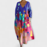 Fiona - Langes, Buntes Kleid mit V-Ausschnitt – Mehrfarbig3