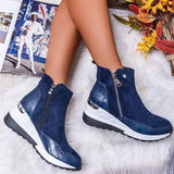 Stiefelette Damen Keilabsatz | Rutschfest Warm Gefüttert – Blau