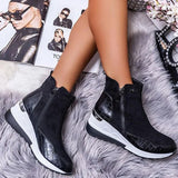 Stiefelette Damen Keilabsatz | Rutschfest Warm Gefüttert – Schwarz