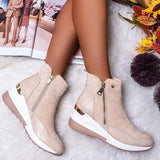 Stiefelette Damen Keilabsatz | Rutschfest Warm Gefüttert – Beige