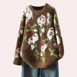 Kaia - strickpullover mit floralem muster für frauen – Kaffee
