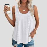 Fenna | Damen Ärmelloses Top mit Lochstickerei – Weiß