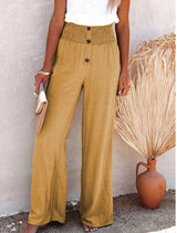 Sofia - Hochtaillierte Hose mit Knöpfen und weitem Bein – Khaki