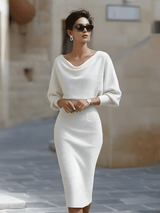 Amyy - Elegantes Midi Kleid Mit Langen Ärmeln – Weiß