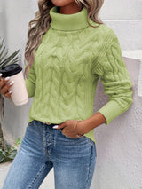 Damen Gemütlich Strickpullover | Rollkragen – Hellgrün