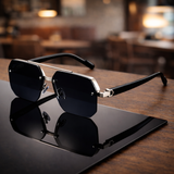 NoirEdge – Klassische Halbrahmen-Sonnenbrille – Silber Schwarz