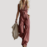 Fiora | Damen Jumpsuit Weites Bein Ärmellos V-Ausschnitt – Rot