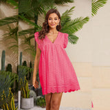 OLIVINHA | Sommerliches Spitzenkleid mit Shorts und Taschen – Fuchsia