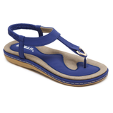 Flache Damen-Sandalen mit T-Riemen und Metalldetail – Blau