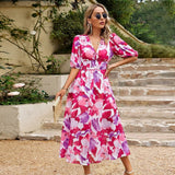 Florence | Boho-Maxikleid mit Blumendruck – Luftige Eleganz für den Sommer – Rosa