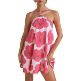 Florales Neckholder-Minikleid für Damen – Rosa