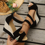 Florentia | Damen Riemchen Keilabsatz Sandalen – Schwarz