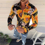 Floriano | Herren Langarm Hemd mit Blumenmuster – Beige