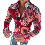 Floriano | Herren Langarm Hemd mit Blumenmuster – Rot