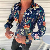 Floriano | Herren Langarm Hemd mit Blumenmuster – Blau