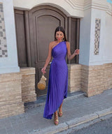 Paloma | Einschulter Asymmetrisch Midi Hochzeitsgastkleid – Lila