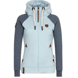 Damen-Strick-Kapuzenpullover mit Reißverschluss | Lange Ärmel – Helles Blau