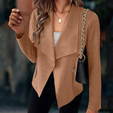 Florinda | Damen Kurzjacke Wasserfallkragen Langarm – Khaki